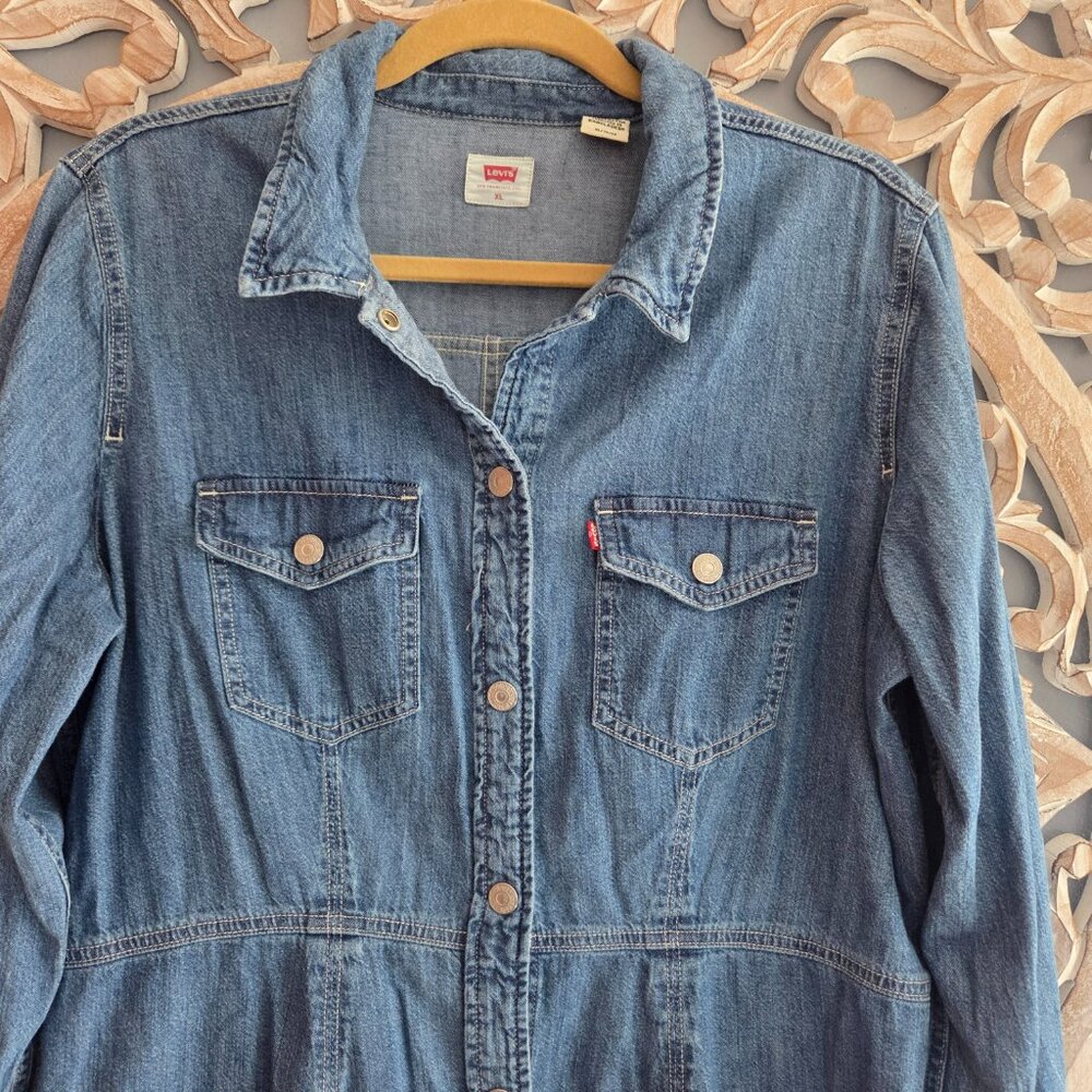 Levi's  | Classic Western Denim Snap Front Shirt Dress | Size XL - Picture 5 of 10